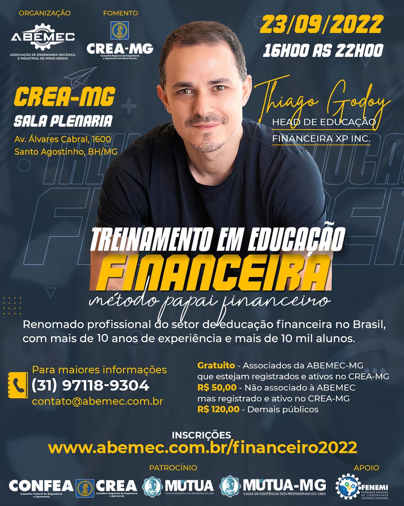 Palestra imperdível com Thiago Godoy, Head de Educação Financeira da XP Inc. Thiago Godoy é colunista do Infomoney e da Investing.com além de palestrante do TEDx. Fundador do @papaifinanceiro Venha aprender a lidar com seu dinheiro neste Treinamento de Educação Financeira! ACESSE: abemec.com.br/financeiro2022#xp #investimento #papaifinanceiro #thiagogodoy #tedx #creamg #abemec #bolsadevalores #educaçãofinanceira #abemecmg