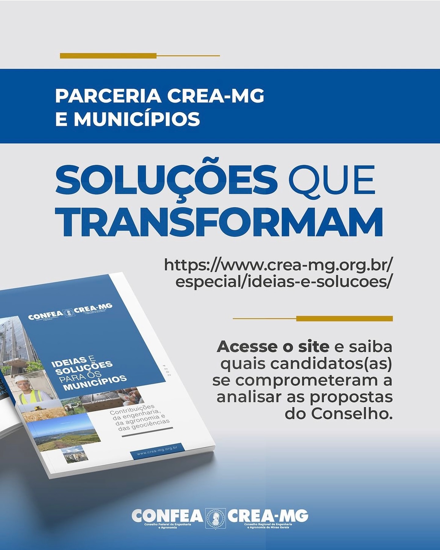 ⚙️ Propostas da Engenharia, Agronomia eGeociências para a Qualidade de Vida dos Mineiros! Nesta eleição, o Crea-MG reafirma seu compromisso com o desenvolvimento dos municípios de Minas Gerais,através do Protocolo de Intenções. 🏻♂️🏼♀️ Candidatos a vereador(a), vice-prefeito(a) e prefeito(a) se comprometeram a avaliar a cartilha “Ideias e Soluções para os Municípios” e, eventualmente, incorporar as propostas do Crea-MG nos planos de governo.🏻 Acesse o site do Crea-MG para acompanhar quem se comprometeu por cidades melhores de se viver: 🌐 https://www.crea-mg.org.br/especial/ideias-e-solucoes/🏼♂️♀️ Juntos, podemos transformar nossas cidades!#CreaMG #Engenharia #Agronomia #Geociências#Eleições #DesenvolvimentoSustentável
