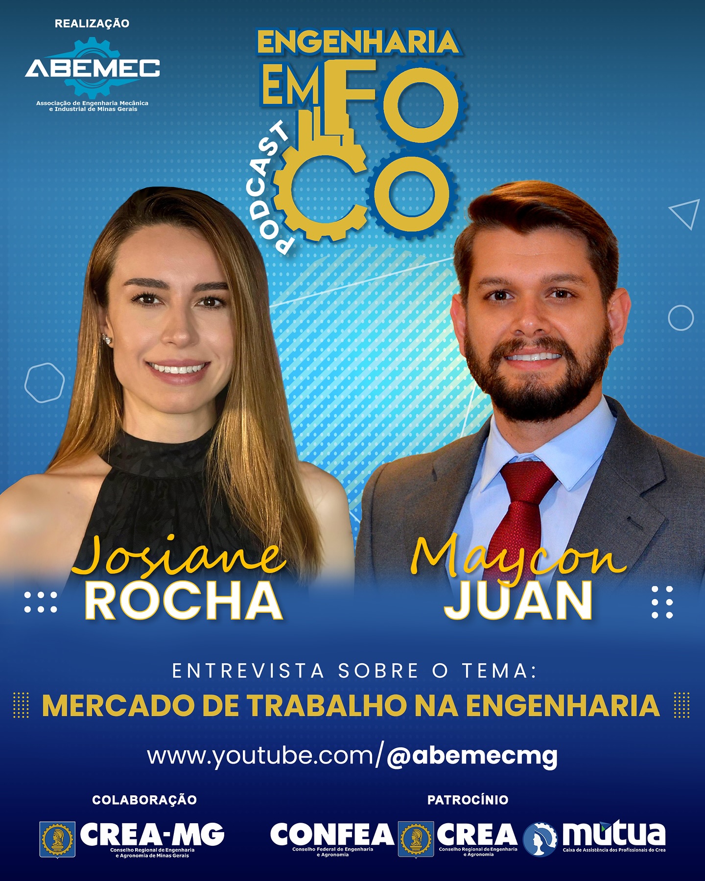 Mais um episódio saindo do forno!🎙️ ENGENHARIA EM FOCO — O PODCAST QUE COLOCA A ENGENHARIA NO CENTRO DAS CONVERSAS! 🌍A ABEMEC-MG tem o prazer de anunciar o segundo episódio do podcast Engenharia em Foco, um espaço dedicado às mentes que constroem, transformam e inovam o nosso país! 🏗️Neste segundo episódio foram entrevistados o Conselheiro Federal Suplente o Eng. de Produção Maycon Juan e a Neurocientista e Neuromarketing a Eng. Civil Josiane Rocha. O tema deste encontro foi o “Mercado de Trabalho na Engenharia”.🗓️ Segundo episódio: 28 de outubro de 2025 (terça-feira), às 18h00 Episódios novos todas as terças-feiras, sempre às 18h00! Canal: YouTube.com/@abemecmg Link do 2º episódio: www.abemec.com/podcast Com a colaboração do CREA-MG e o patrocínio do Sistema CONFEA/CREA/MÚTUA, este podcast foi criado para levar até você conteúdos relevantes, atuais e inspiradores sobre o universo da engenharia, agronomia e geociências. 🧭👥 Em cada episódio, você vai ouvir entrevistas exclusivas com profissionais de destaque no setor, que compartilham suas experiências, visões de futuro e os desafios que enfrentam no dia a dia. Vamos discutir: Inovação tecnológica Transformação industrial Legislação e regulamentações Tendências de mercado Histórias que inspiramSe você é estudante, profissional ou entusiasta dessas áreas, o Engenharia em Foco é o seu novo ponto de encontro com conhecimento, inspiração e conexão! Ative o lembrete! O segundo episódio foi postado nesta terça-feira, 28/10, às 18h00. Não perca!