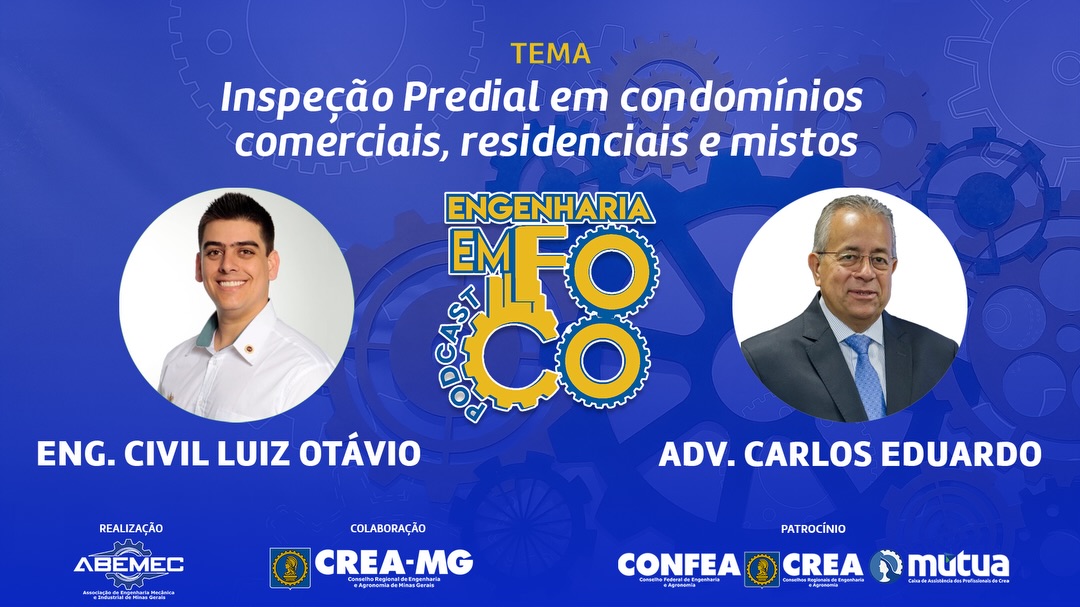 1a Temporada do Podcast ENGENHARIA EM FOCO já saiu do forno!!O podcast Engenharia em Foco foi criado com a finalidade de fortalecer a engenharia em todas as suas modalidades e conta com a colaboração do CREA-MG e patrocinado pelo sistema CONFEA/CREA/MÚTUA. Acesse o canal da ABEMEC-MG no YouTube.